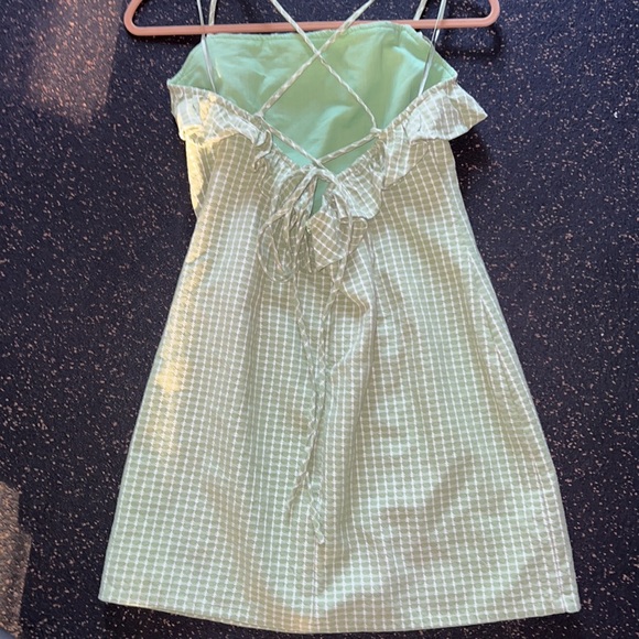 Gingham/Knit Print Green and White Criss-Cross Dress - Picture 2 of 4